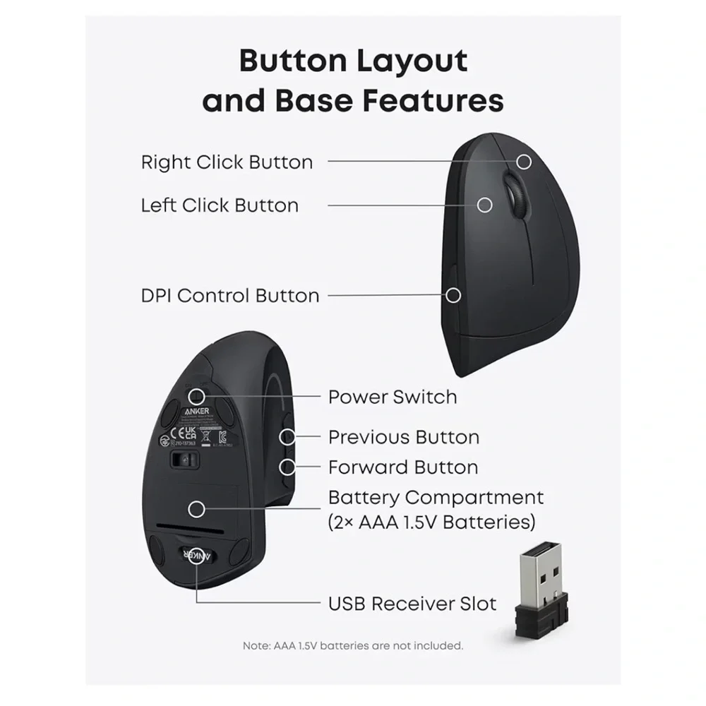 2 Anker Wireless Vertical Ergonomic Optical Mouse